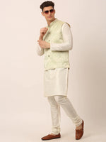 Thumbnail for Jompers Men's Pista Green Floral Design Nehru Jacket - Distacart