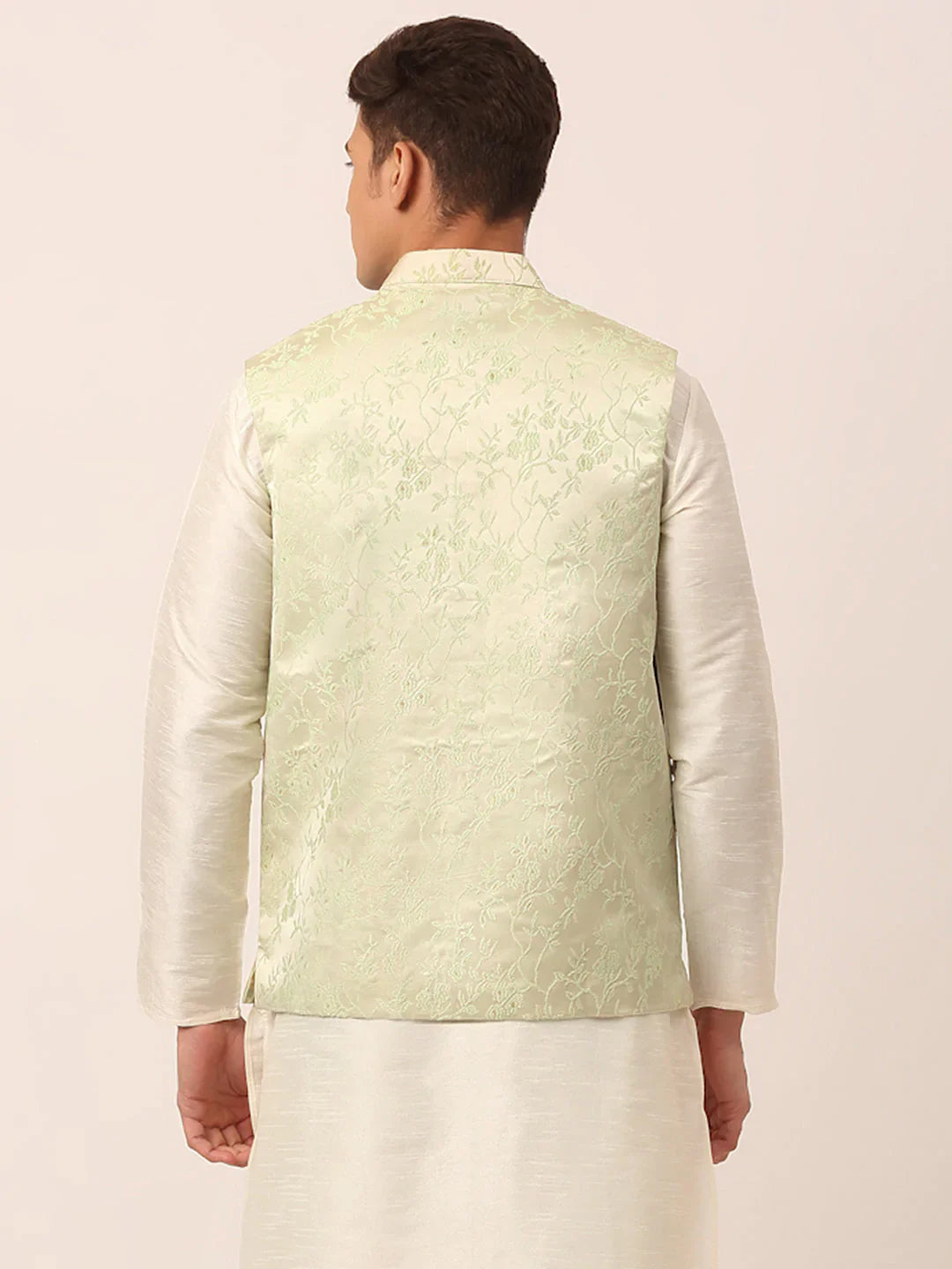 Jompers Men's Pista Green Floral Design Nehru Jacket - Distacart