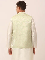 Thumbnail for Jompers Men's Pista Green Floral Design Nehru Jacket - Distacart