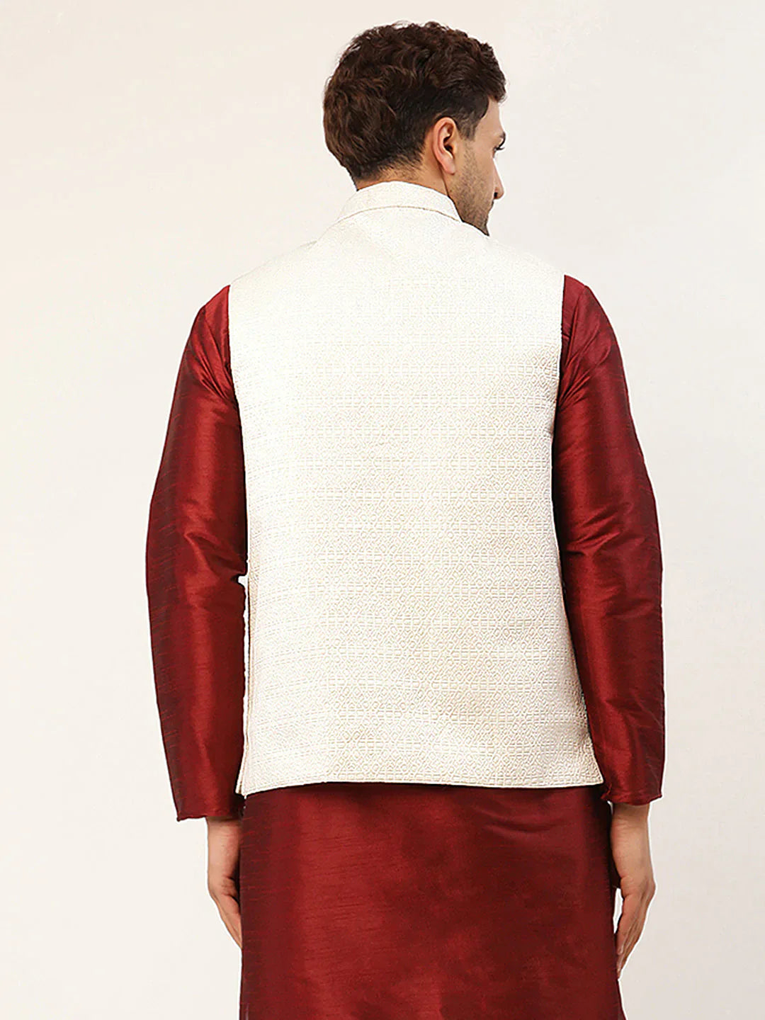 Jompers Men's White & Gold embossed Nehru Jacket - Distacart