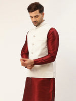 Thumbnail for Jompers Men's White & Gold embossed Nehru Jacket - Distacart