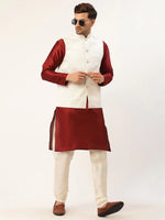 Thumbnail for Jompers Men's White & Gold embossed Nehru Jacket - Distacart