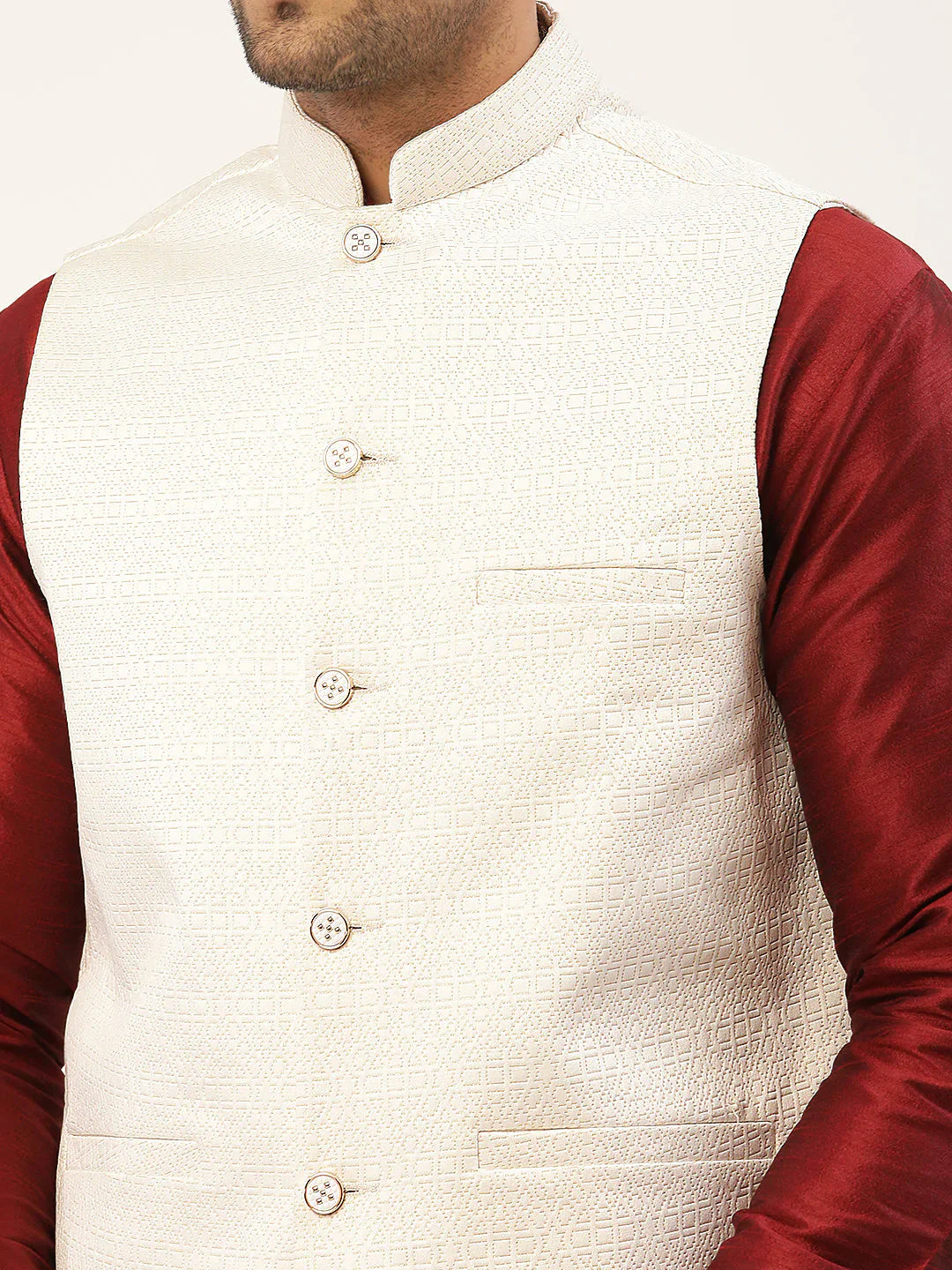 Jompers Men's White & Gold embossed Nehru Jacket - Distacart