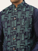 Thumbnail for Jompers Men's Blue Woven Design Nehru Jacket - Distacart