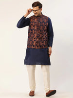 Thumbnail for Jompers Men's Bronze & Navy Blue embossed Nehru Jacket - Distacart