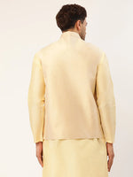 Thumbnail for Jompers Men's Cream & Gold Embroidered Woven Nehru Jacket - Distacart