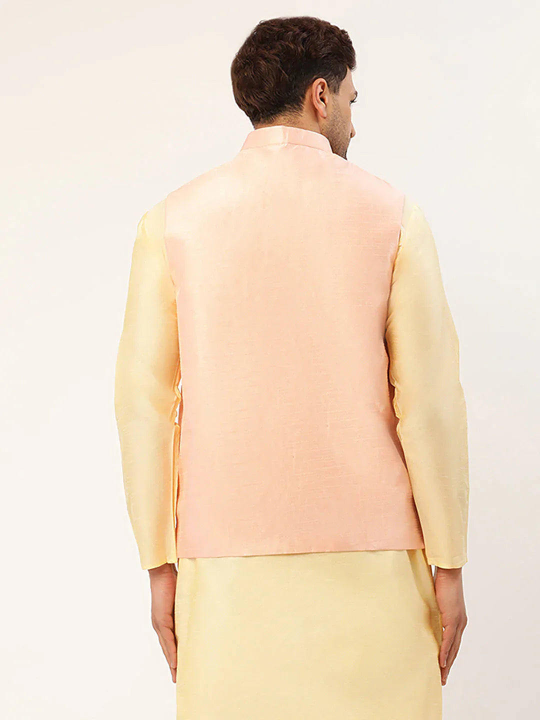 Jompers Men's Pink & Gold Embroidered Woven Nehru Jacket - Distacart