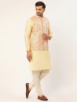 Thumbnail for Jompers Men's Pink & Gold Embroidered Woven Nehru Jacket - Distacart