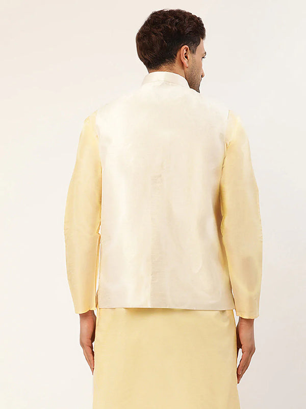 Jompers Men's White & Gold Embroidered Woven Nehru Jacket - Distacart