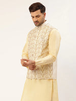Thumbnail for Jompers Men's White & Gold Embroidered Woven Nehru Jacket - Distacart
