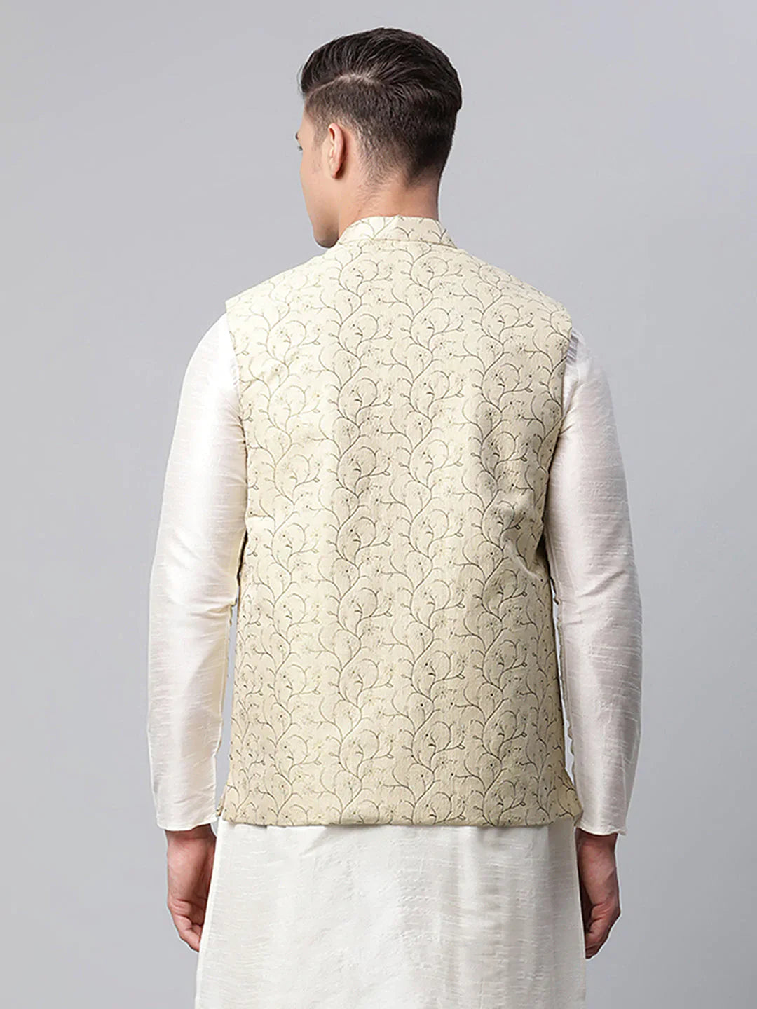Jompers Men's Beige Printed textured Nehru Jacket - Distacart