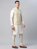 Thumbnail for Jompers Men's Beige Printed textured Nehru Jacket - Distacart