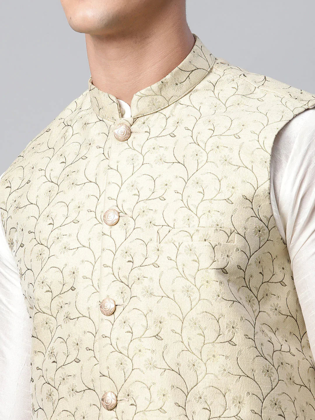 Jompers Men's Beige Printed textured Nehru Jacket - Distacart