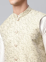 Thumbnail for Jompers Men's Beige Printed textured Nehru Jacket - Distacart
