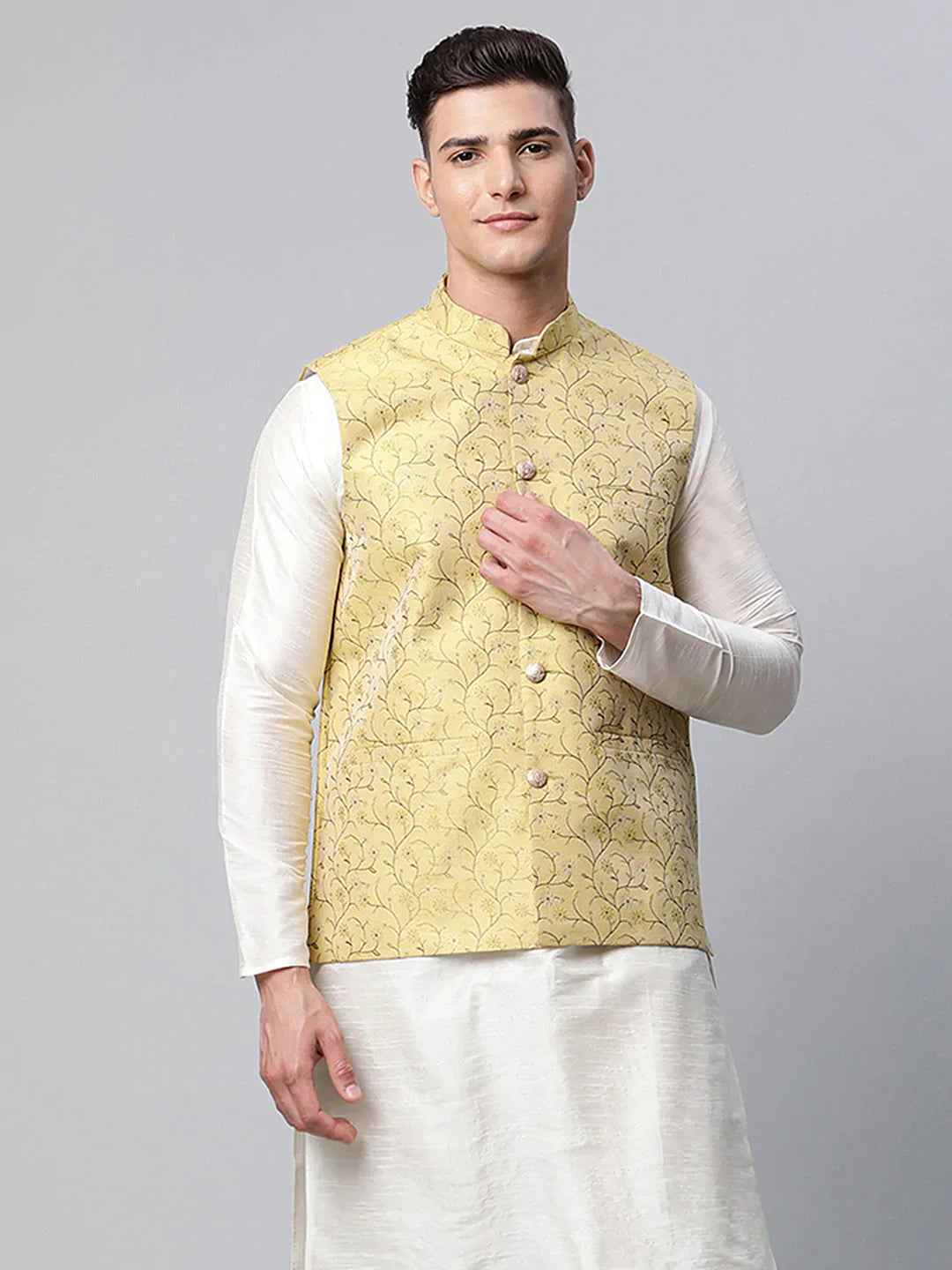 Jompers Men's Lemon Printed textured Nehru Jacket - Distacart
