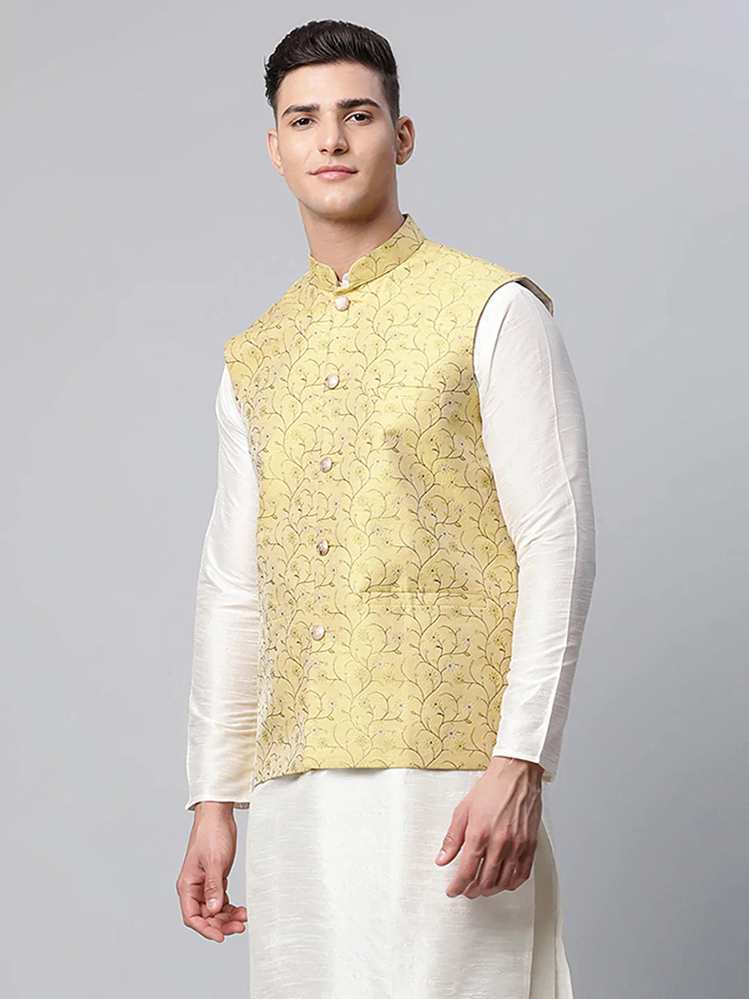 Jompers Men's Lemon Printed textured Nehru Jacket - Distacart