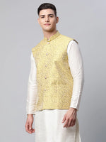 Thumbnail for Jompers Men's Lemon Printed textured Nehru Jacket - Distacart
