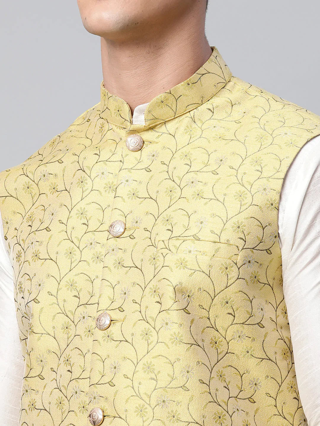 Jompers Men's Lemon Printed textured Nehru Jacket - Distacart