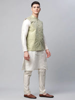 Thumbnail for Jompers Men's Pista Green Printed textured Nehru Jacket - Distacart
