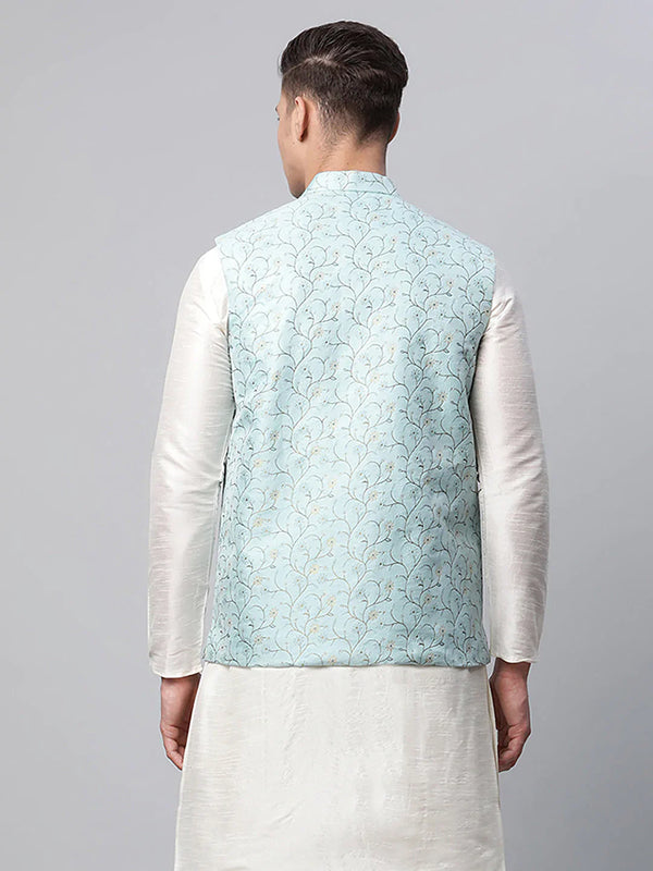 Jompers Men's Sky Blue Printed textured Nehru Jacket - Distacart