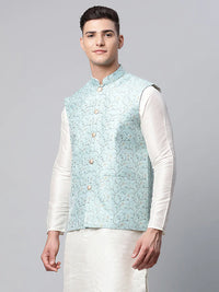 Thumbnail for Jompers Men's Sky Blue Printed textured Nehru Jacket - Distacart
