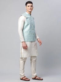 Thumbnail for Jompers Men's Sky Blue Printed textured Nehru Jacket - Distacart