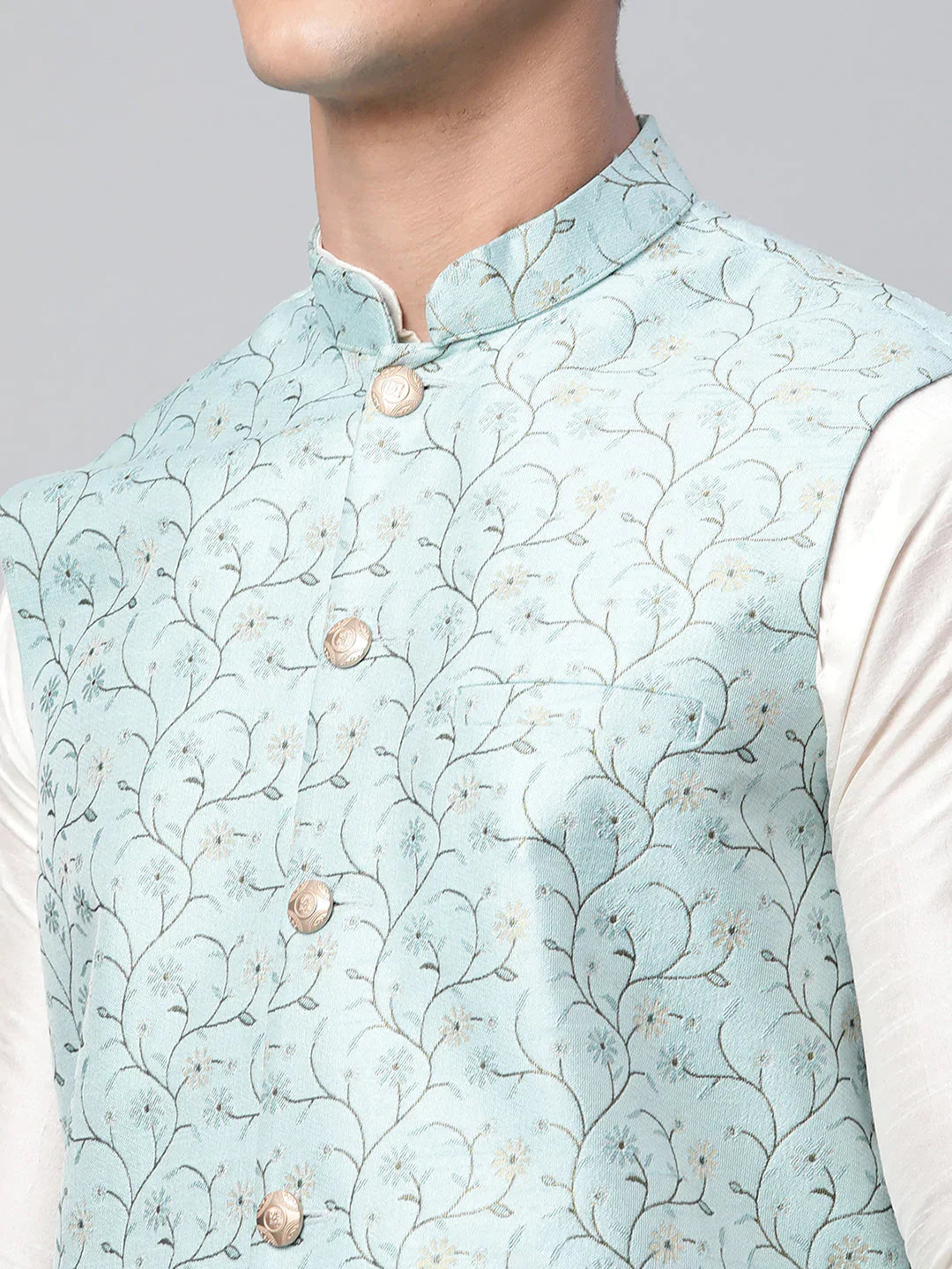 Jompers Men's Sky Blue Printed textured Nehru Jacket - Distacart