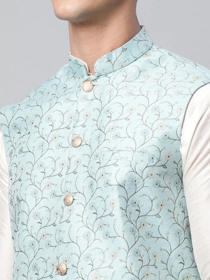 Jompers Men's Sky Blue Printed textured Nehru Jacket - Distacart