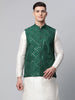 Jompers Men's Green Mirror Work Embroidered Nehru Jacket - Distacart