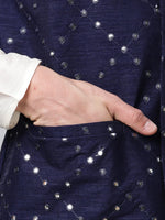Thumbnail for Jompers Men's Navy Mirror Work Embroidered Nehru Jacket - Distacart