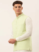 Thumbnail for Jompers Men's Green Embroidered Nehru Jackets - Distacart