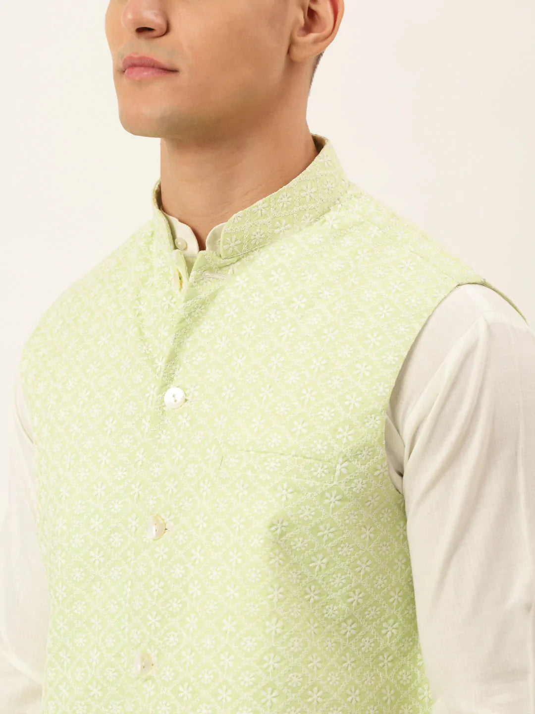 Jompers Men's Green Embroidered Nehru Jackets - Distacart