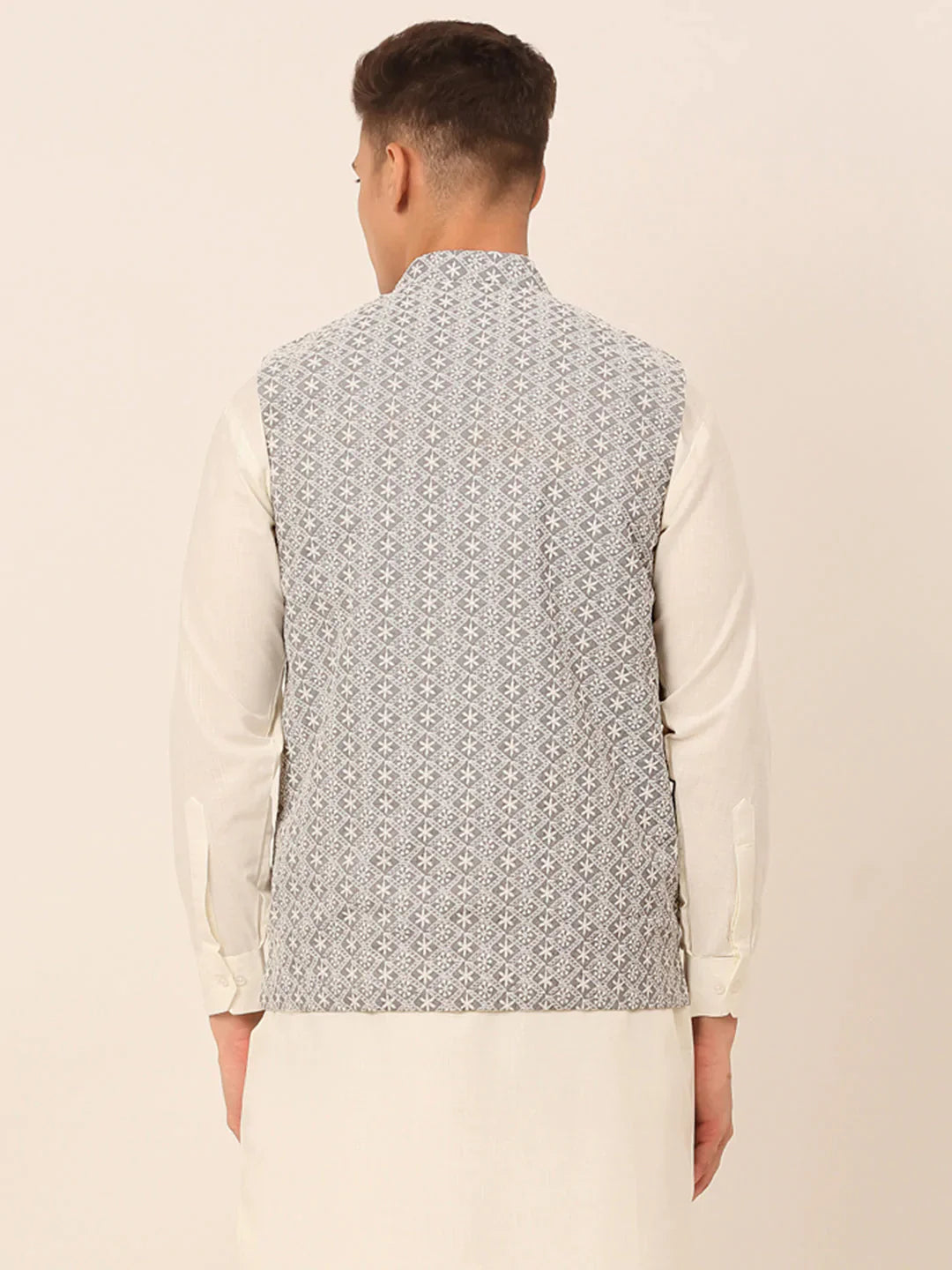 Jompers Men's Grey Embroidered Nehru Jackets - Distacart