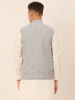 Thumbnail for Jompers Men's Grey Embroidered Nehru Jackets - Distacart