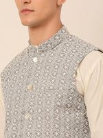 Thumbnail for Jompers Men's Grey Embroidered Nehru Jackets - Distacart