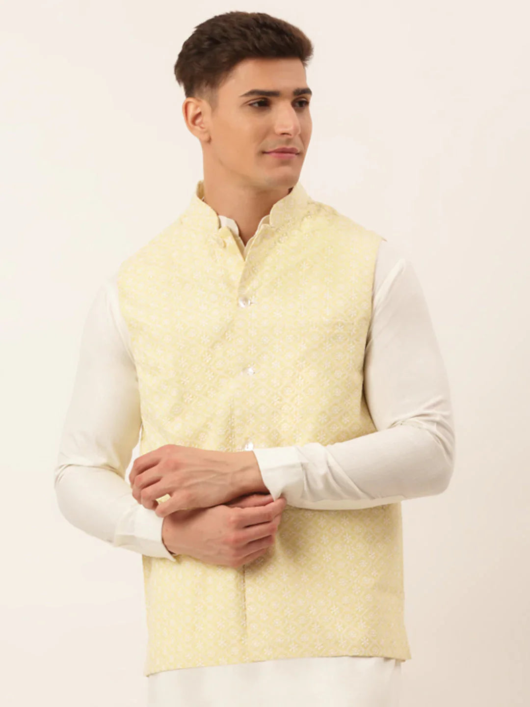 Jompers Men's Lemon Embroidered Nehru Jackets - Distacart