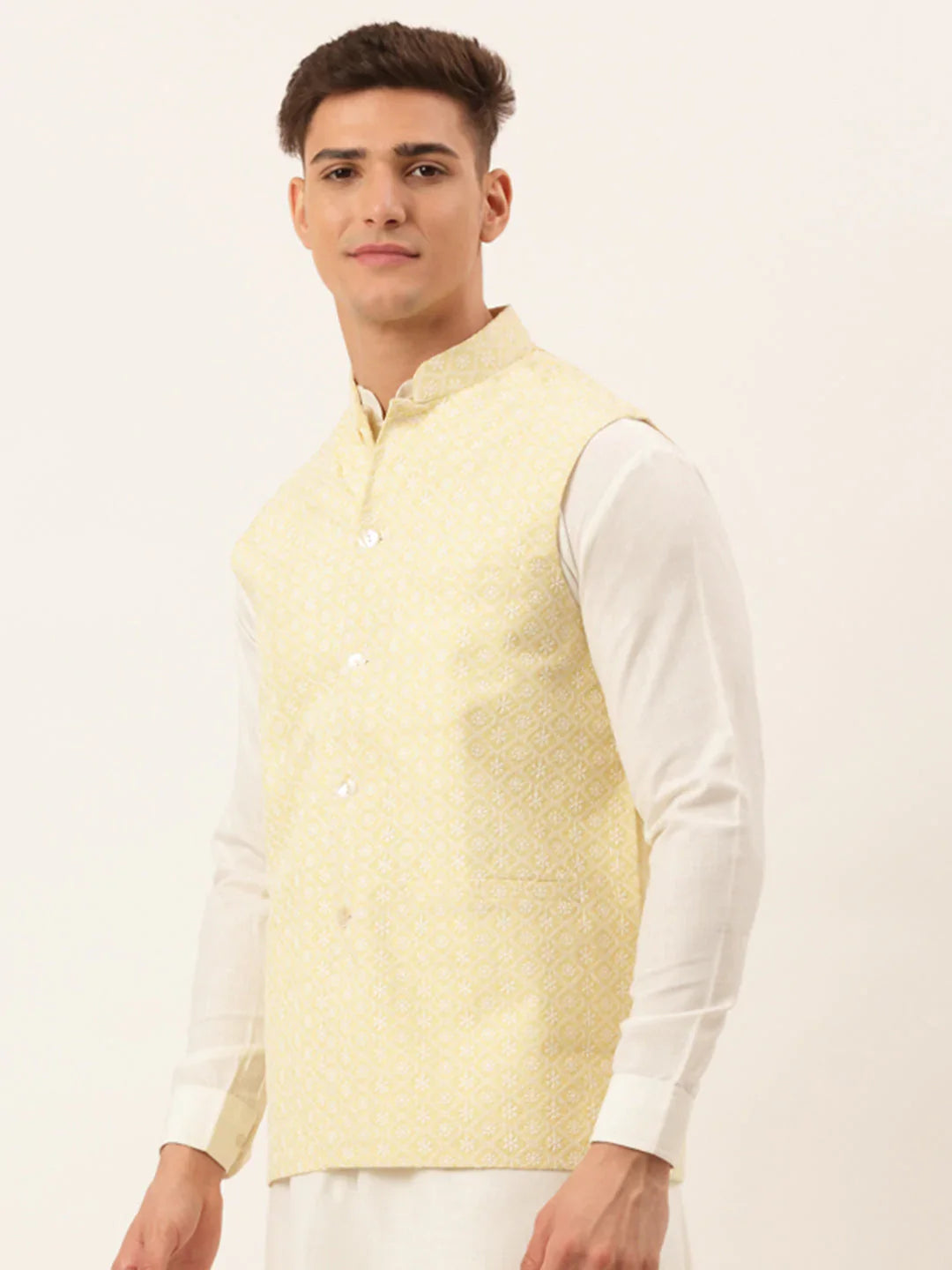 Jompers Men's Lemon Embroidered Nehru Jackets - Distacart