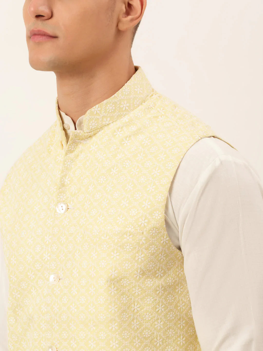 Jompers Men's Lemon Embroidered Nehru Jackets - Distacart