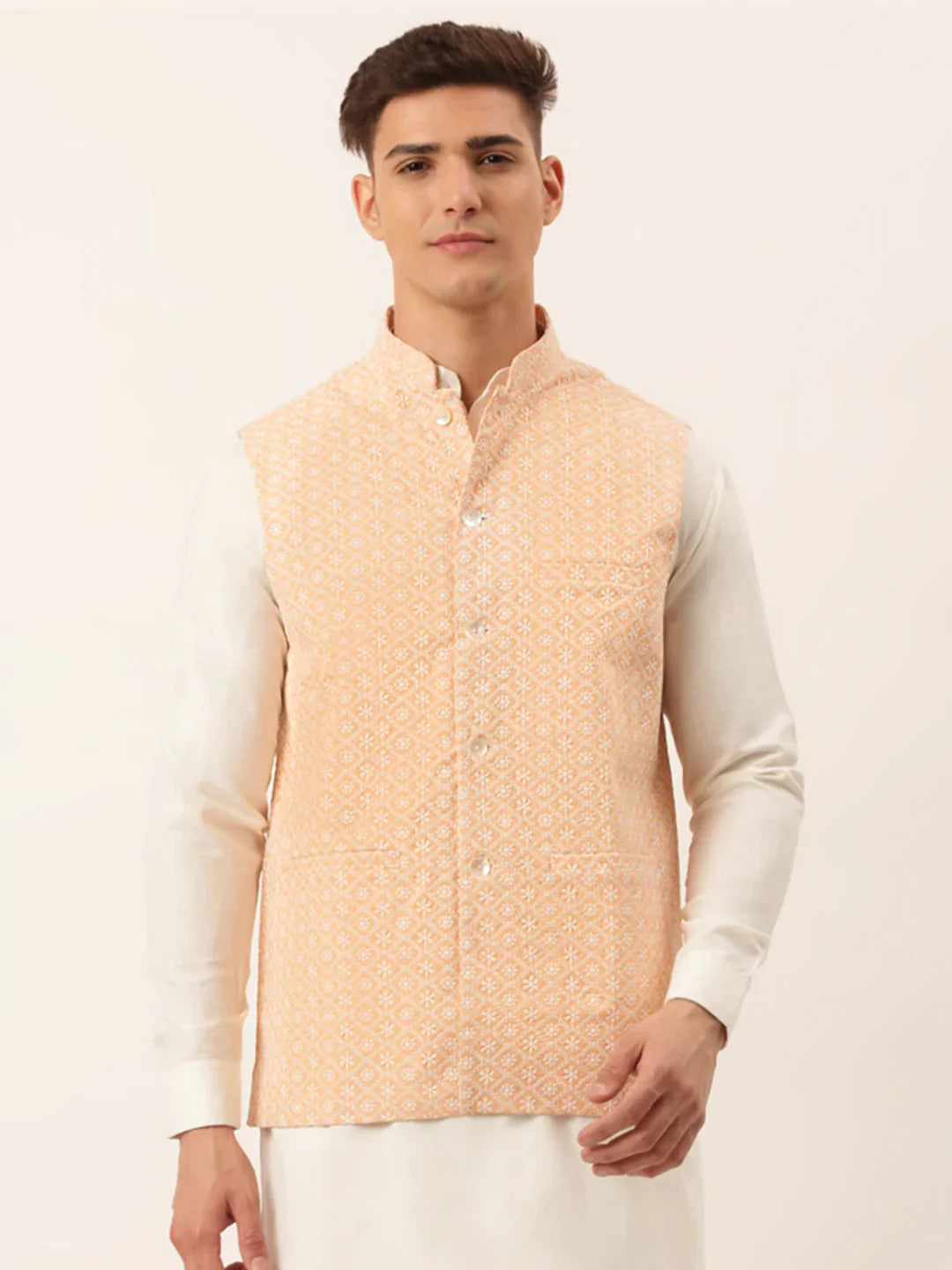 Jompers Men's Orange Embroidered Nehru Jackets - Distacart
