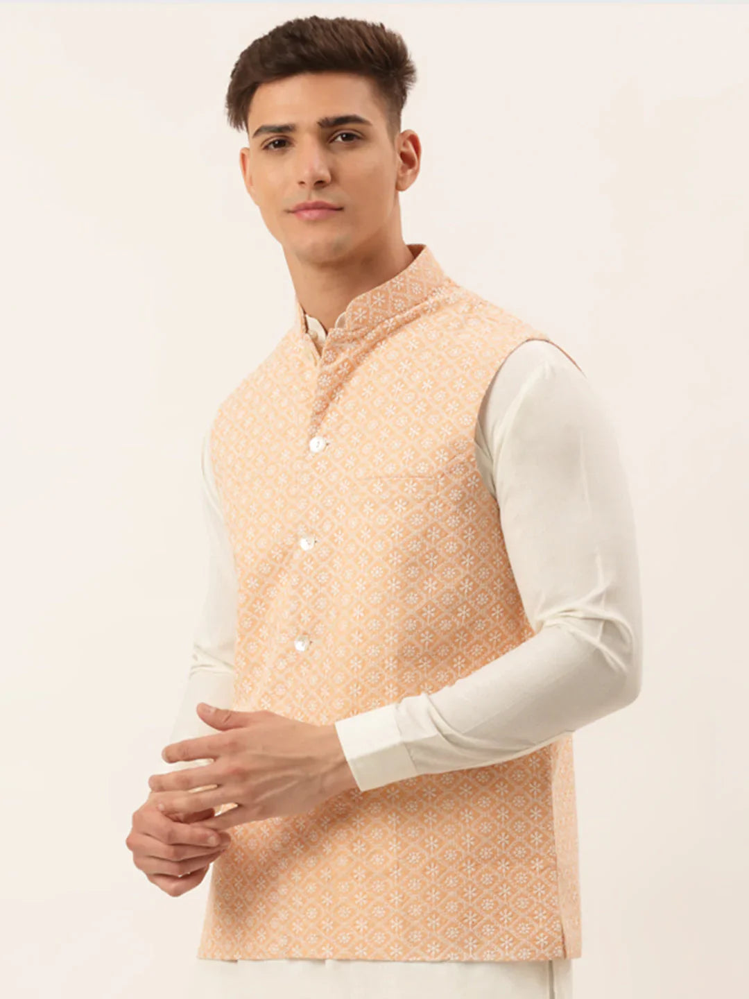 Jompers Men's Orange Embroidered Nehru Jackets - Distacart