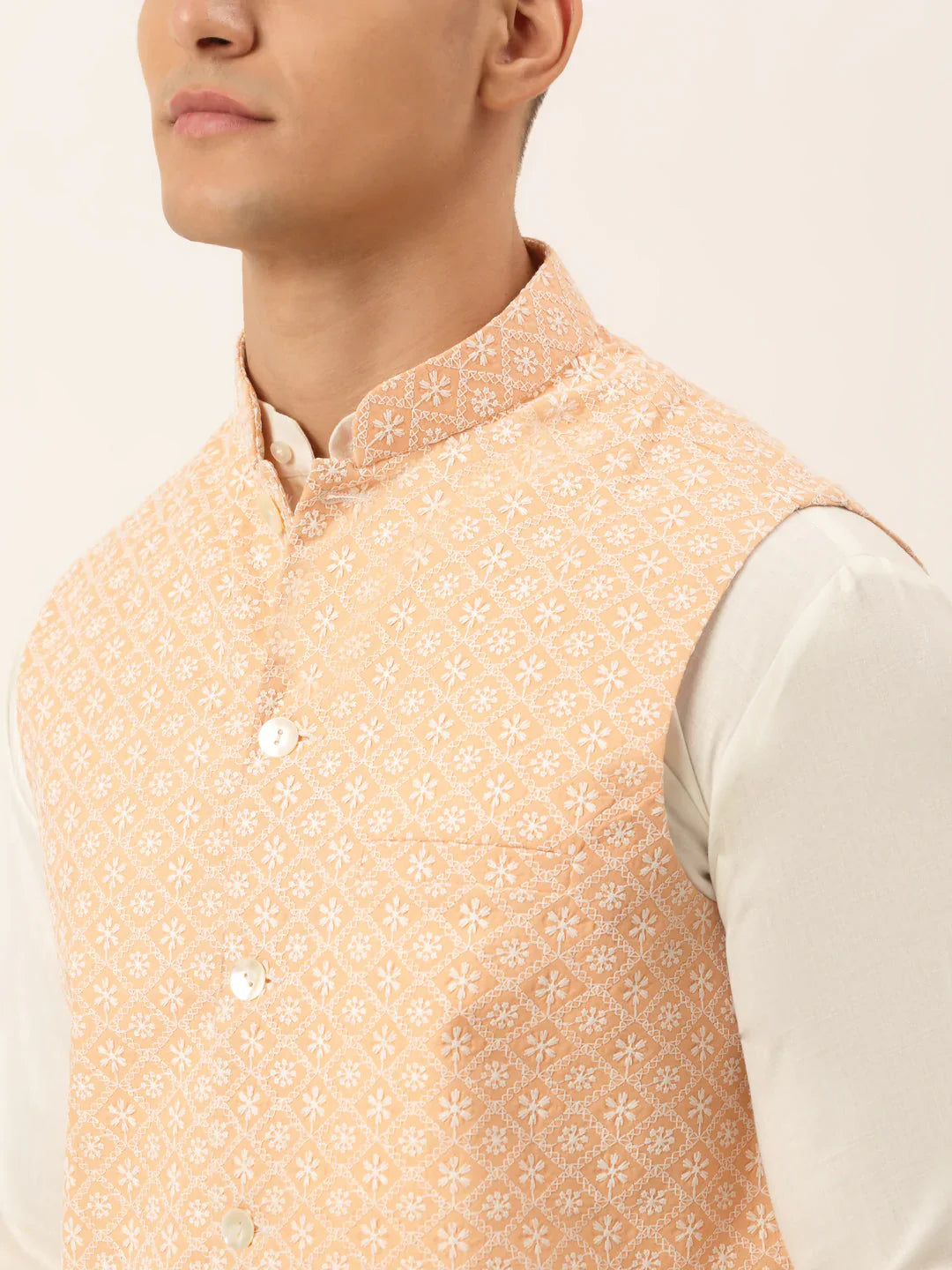 Jompers Men's Orange Embroidered Nehru Jackets - Distacart