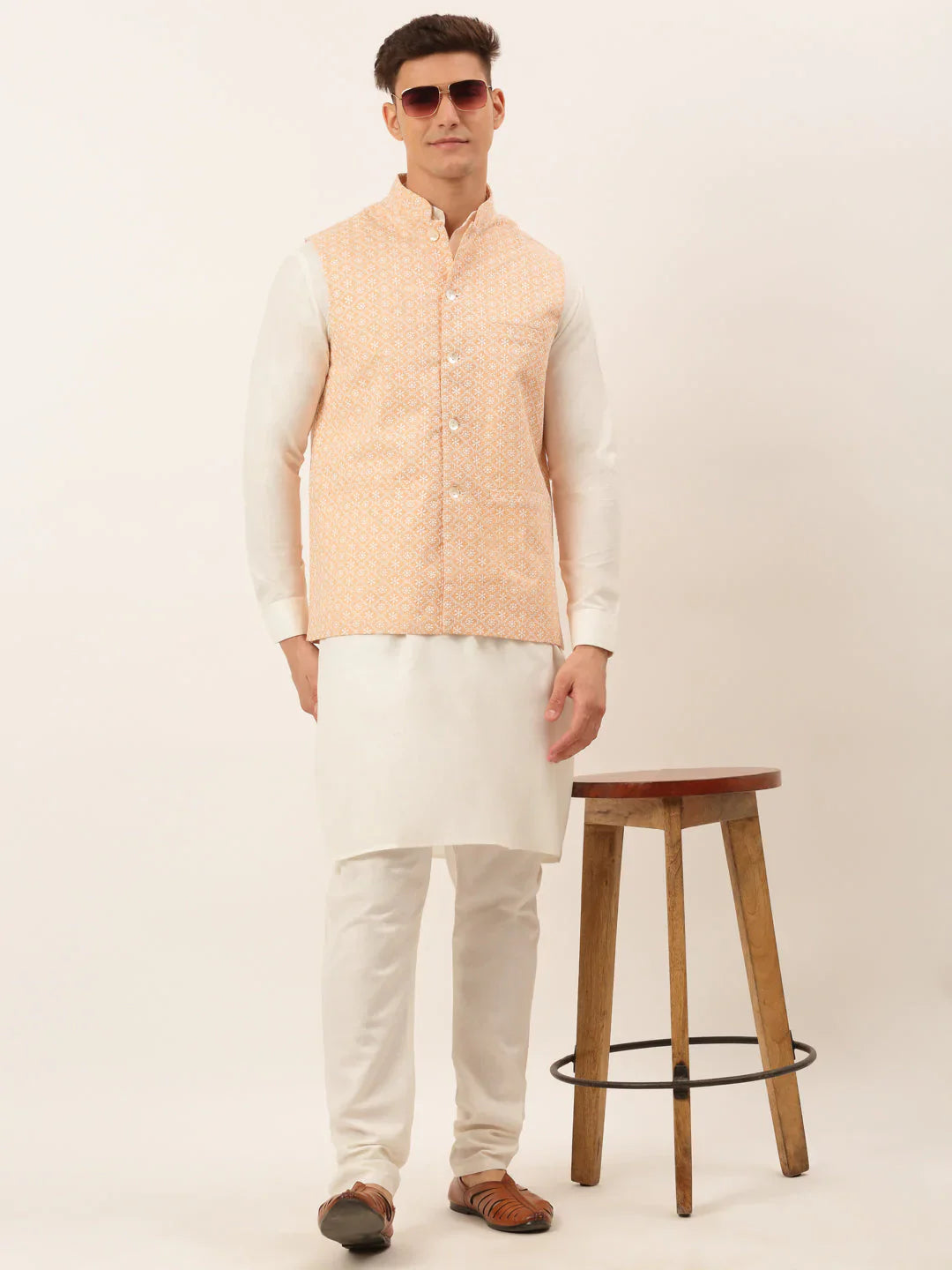 Jompers Men's Orange Embroidered Nehru Jackets - Distacart