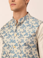 Thumbnail for Jompers Men's Blue Floral Design Nehru Jacket - Distacart