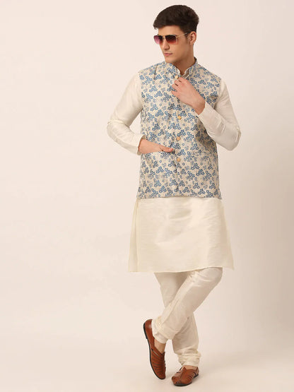 Jompers Men's Blue Floral Design Nehru Jacket - Distacart
