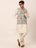 Thumbnail for Jompers Men's Blue Floral Design Nehru Jacket - Distacart