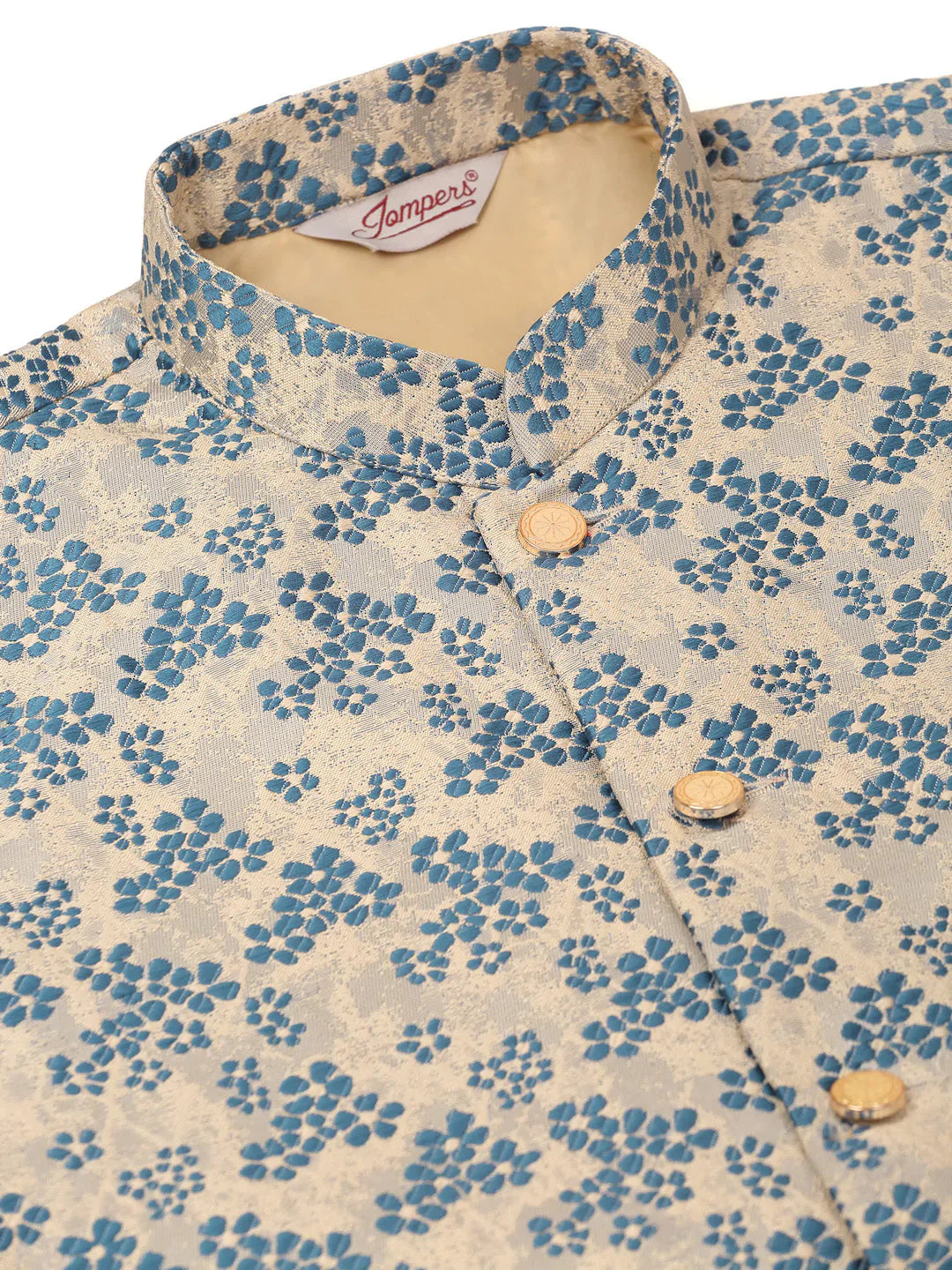 Jompers Men's Blue Floral Design Nehru Jacket - Distacart