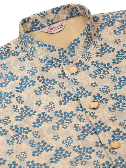 Jompers Men's Blue Floral Design Nehru Jacket - Distacart