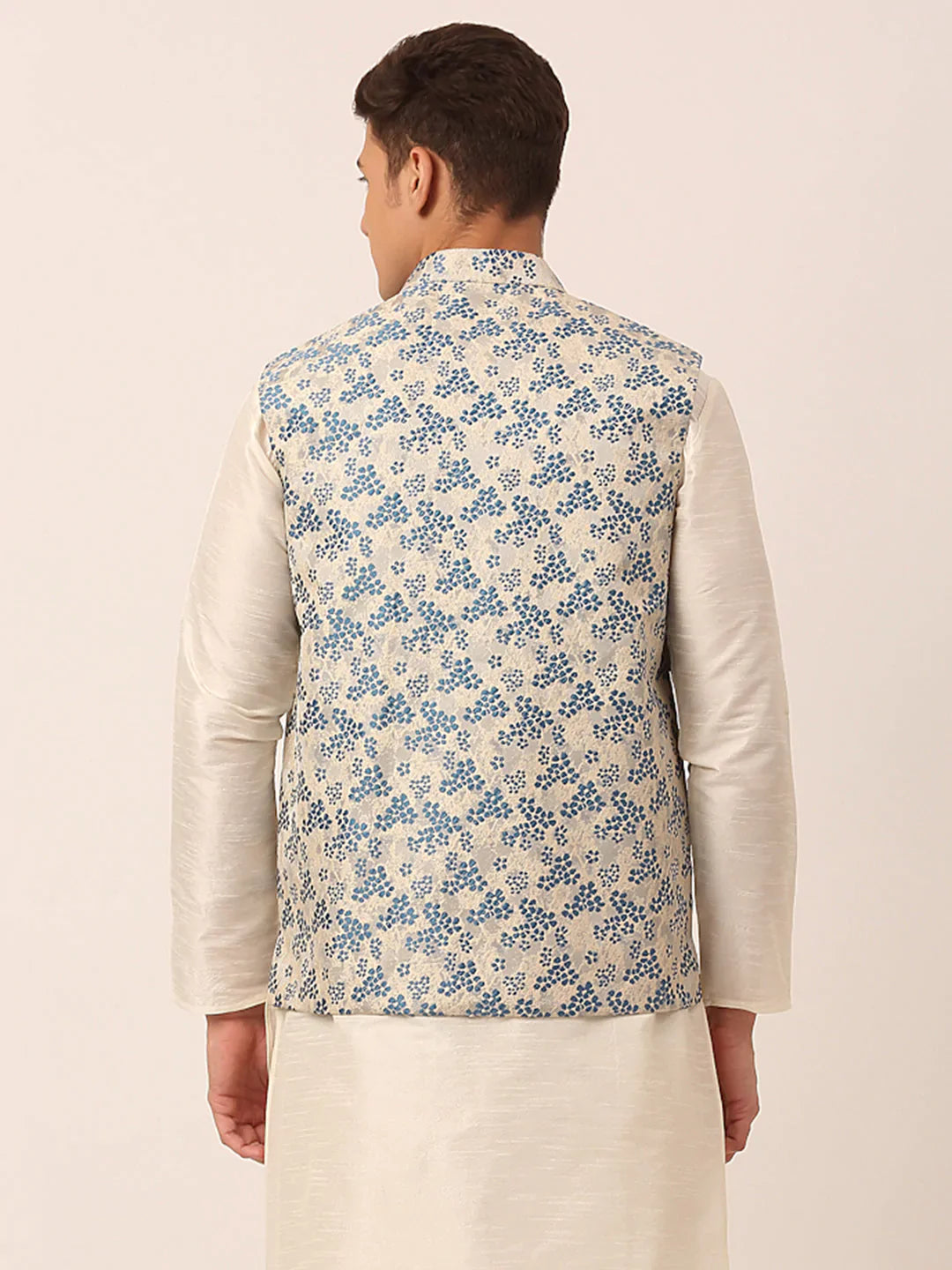 Jompers Men's Blue Floral Design Nehru Jacket - Distacart