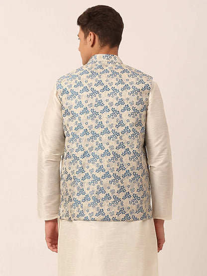 Jompers Men's Blue Floral Design Nehru Jacket - Distacart