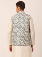 Thumbnail for Jompers Men's Blue Floral Design Nehru Jacket - Distacart